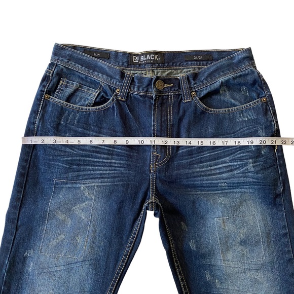 CJ Black Premium Patchwork Distressed Straight Slim Dark Wash Jeans Size 34 x 34 - Picture 9 of 14